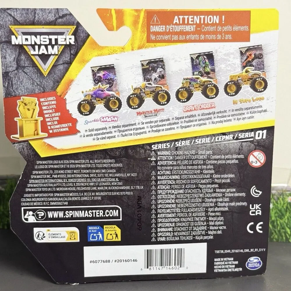 SPIN MASTER 2026 DIECAST MONSTER JAM GOLD TROPHY CARD SERIES #01 SPARKLE SMASH